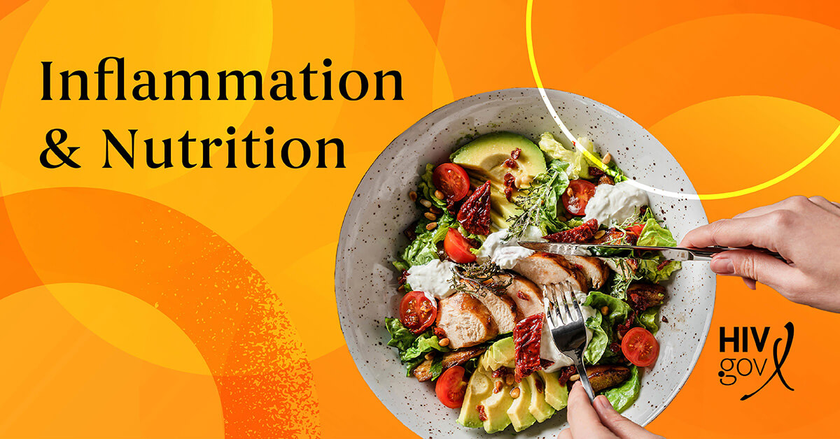 “Inflammation & Nutrition” displayed next to a bowl of nutrient-rich foods including vegetables, avocado, and chicken.