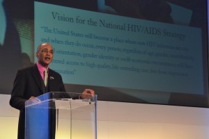 Phill Wilson, Founder/CEO of the Black AIDS Institute addresses the 2011 USCA (photo courtesy of E. Negron/NMAC)