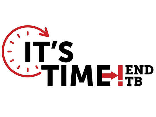 It's Time! End TB - Logo with graphic that looks like a timer.